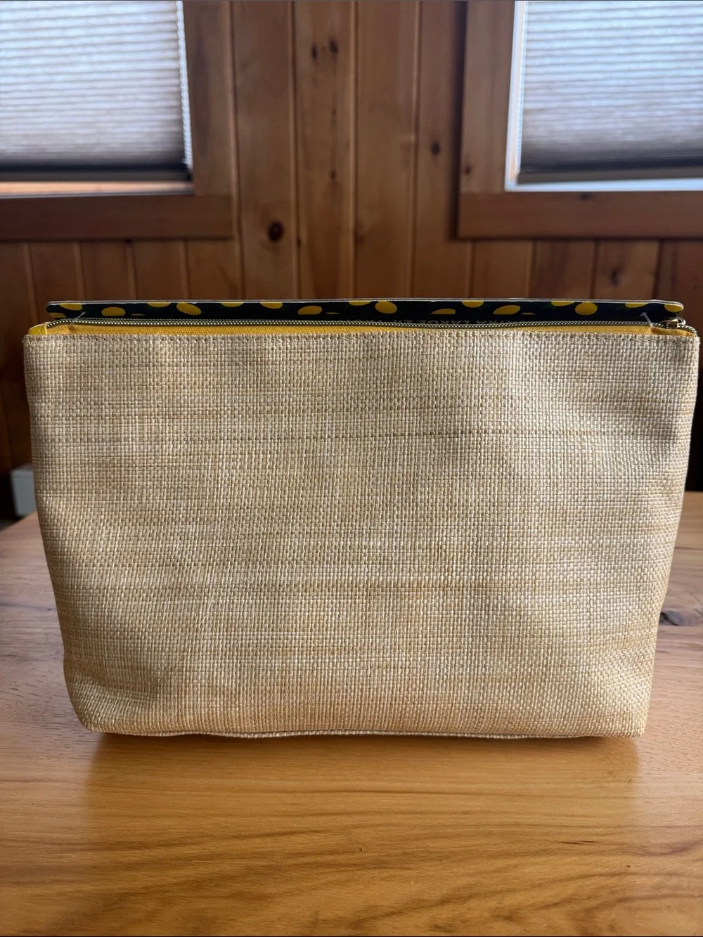 Dabney Lee Natural Woven Pouch with Yellow Tassels and Lemon Motif